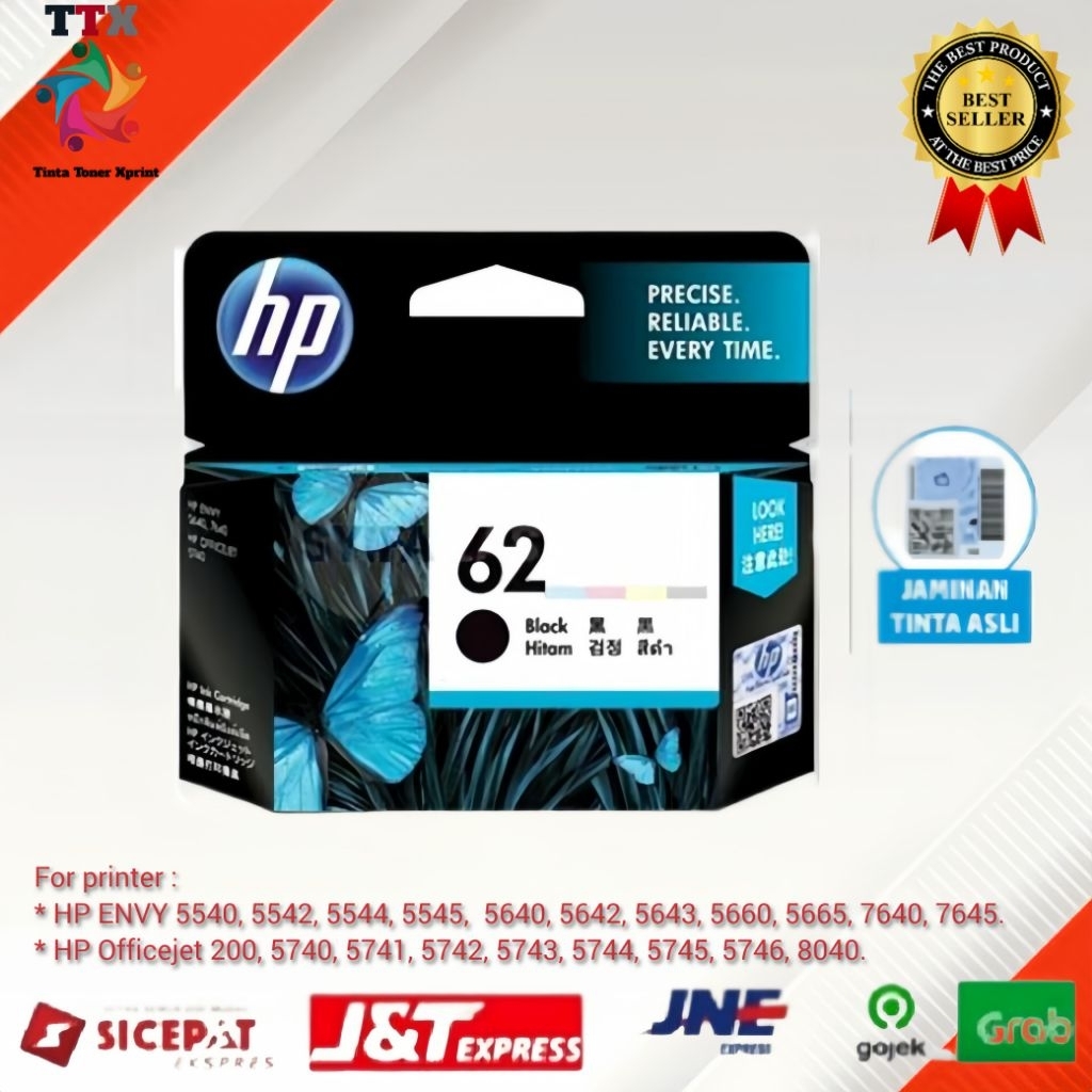 Jual Tinta Hp 62 Original 1 Set Original Ink Cartridge Tinta Printer Hp ...