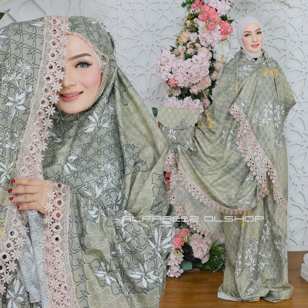 Mukena Dewasa RAISHA 2in1Resleting Bahan Katun  Motip Printing