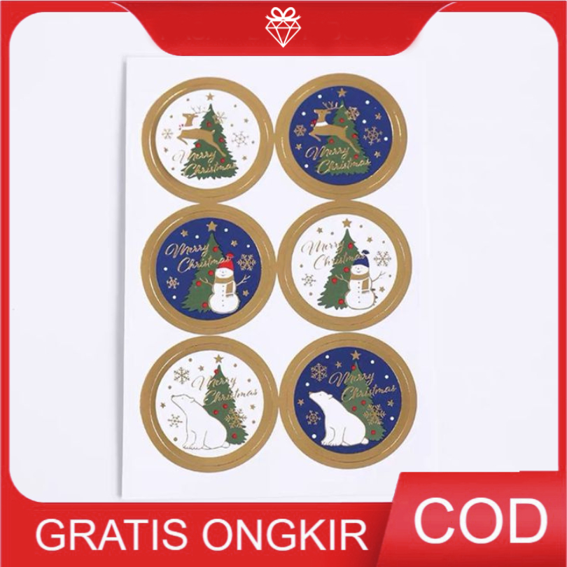 Jual Stiker Natal Segel Kado Christmas Sticker Label Bulat Foil Emas ...