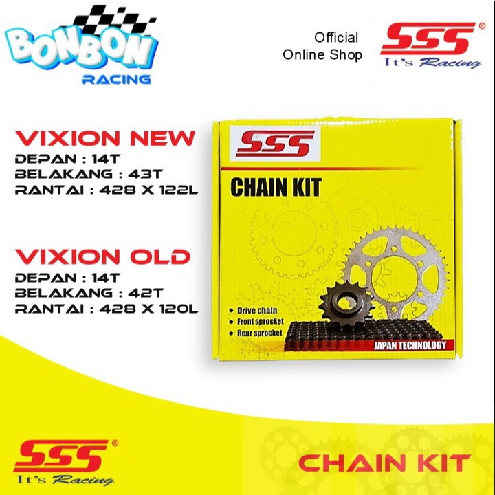Jual SSS Chain Kit Gear Set Yamaha Vixion Old/New Lengkap Gear Depan ...