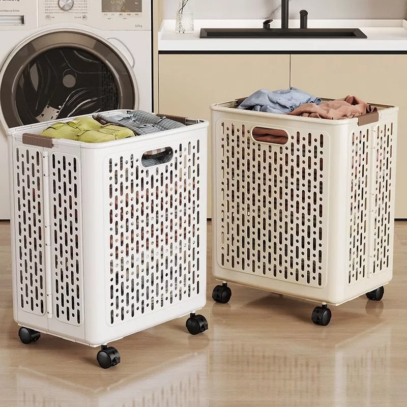 Foto 4 Keranjang Lipat Laundry Plastik Beroda Minimalis Tempat Baju Pakaian Kotor | 001