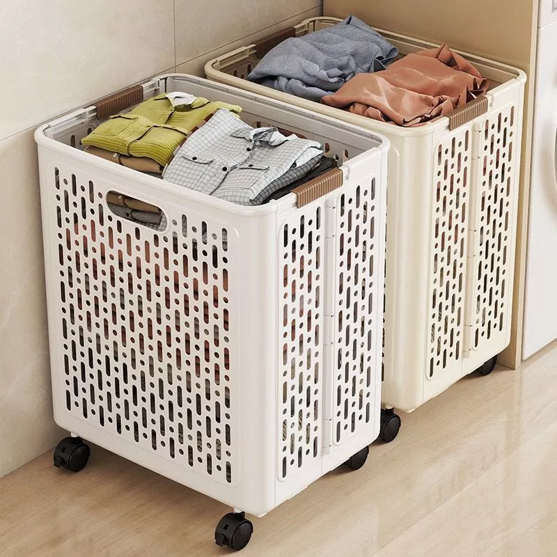 Foto 5 Keranjang Lipat Laundry Plastik Beroda Minimalis Tempat Baju Pakaian Kotor | 001