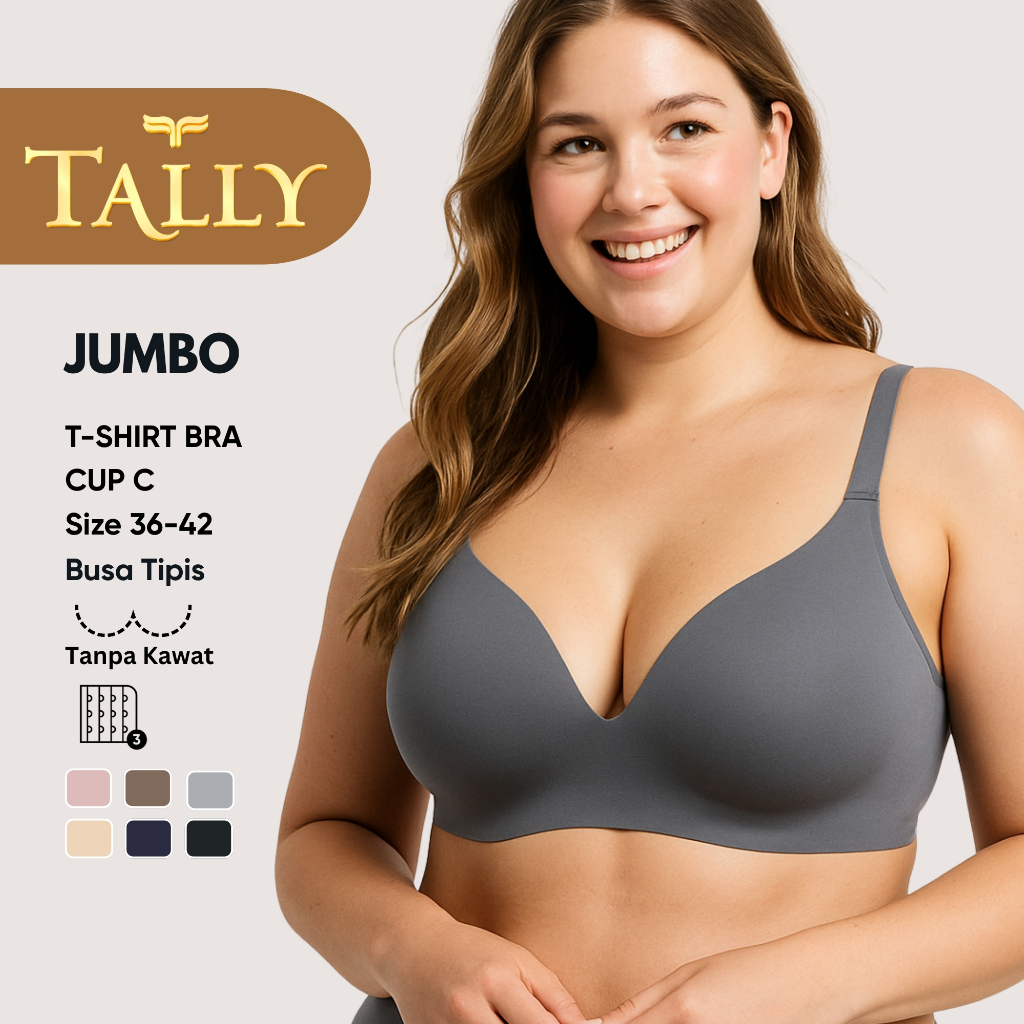 TALLY Bra JUMBO Tanpa Kawat Busa Tipis Bahan Katun Cup C Kait 3 T-Shirt Bra BIG SIZE BH 9580 / 2955 Sarwendah