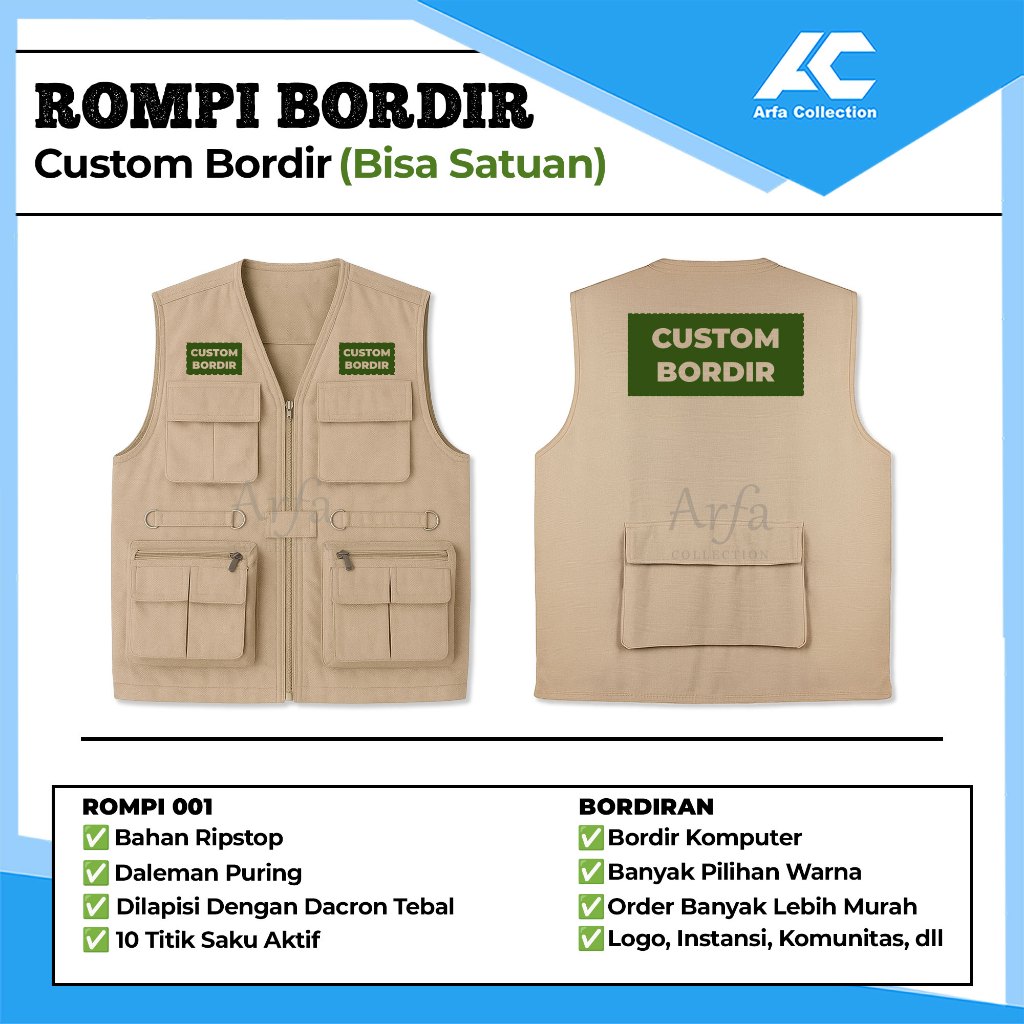 Jual Rompi Vest Lapangan Tactical Dewasa Custom Desain Bordir Satuan ...