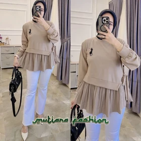 Blouse Wanita Remaja Mutiara Fashion Model Caramel Knit Plisket Bordir