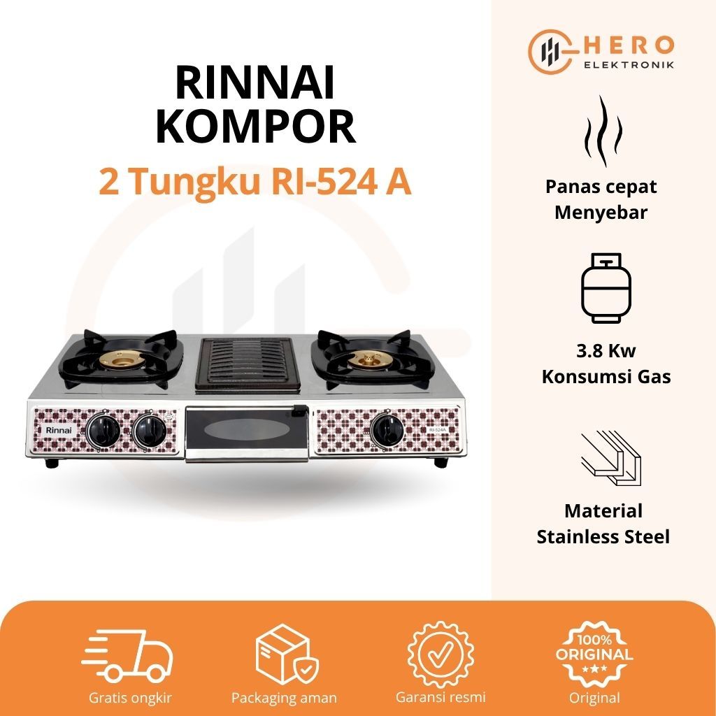 Jual RINNAI 524 A Kompor Gas 2 Tungku dan Grill pemanggang RI 524A ...