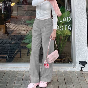 City Pants Celana Panjang Wanita Kantor Kerja Kuliah Tidur Santai Motif Garis Kulot Pinstripe