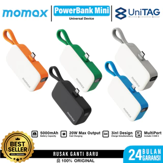 Momax Powerbank Type C Lightning 1-Power Mini Fast Charging 3in1 For iPhone Samsung 20W 5000mAh MFi