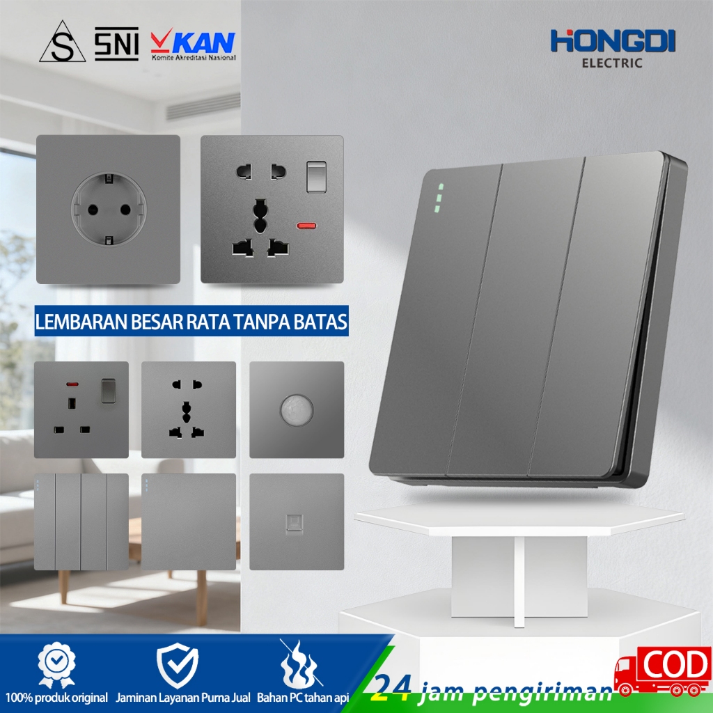 Jual HONGDI Saklar Slim Abu-abu Tech & Stop Kontak Tanam | Warna ...