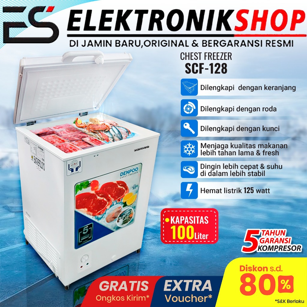 Jual DENPOO SCF 128 CG CHEST FREEZER BOX 116 LITER - FREZEER DAGING ...