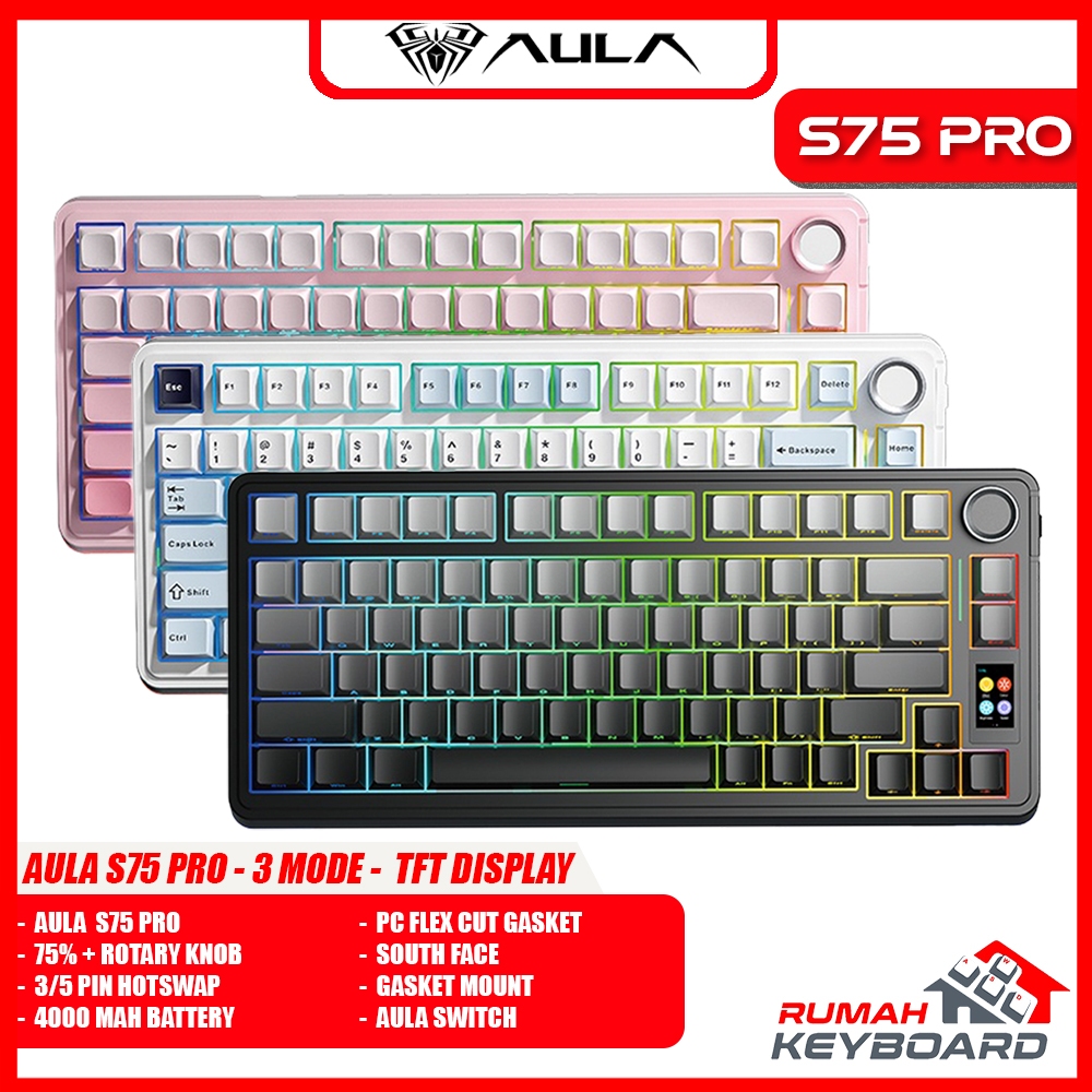 Jual AULA S75 PRO - 75% - 3 Mode Connection - TFT Display - Gasket ...
