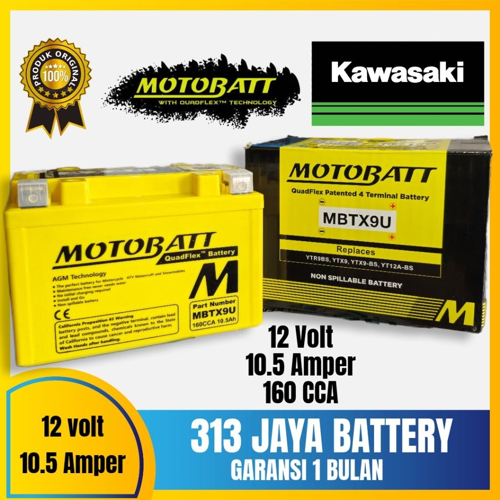 Jual ACCU AKI MOTOBATT MBTX9U KAWASAKI ZX25R, NINJA 250 Fi, ER6N