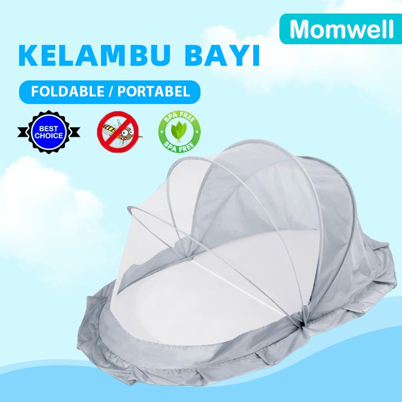 Momwell Kelambu Bayi Lipat Tenda Bayi Praktis Anti Nyamuk, Kelambu Lipat Portable Kotak Tenda Bayi