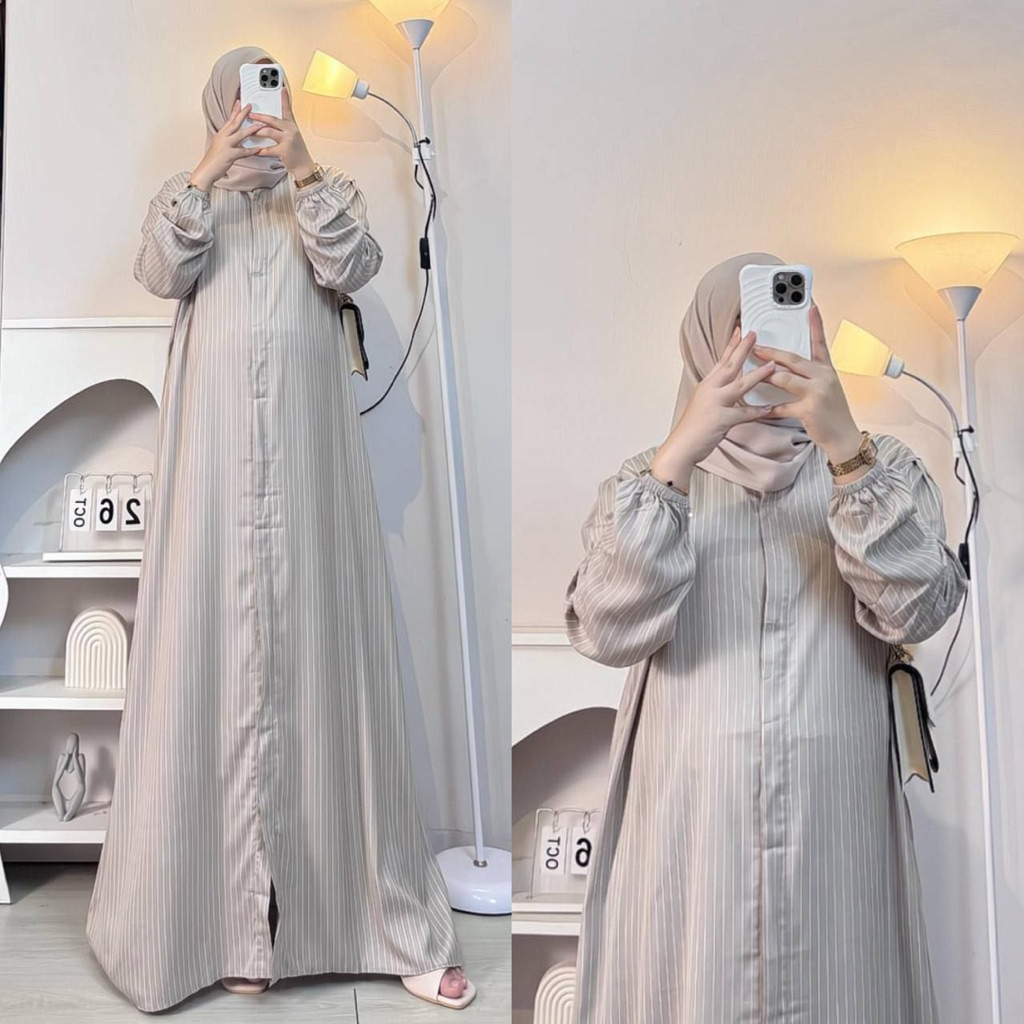 Emma Dress Gamis Salur Wanita Muslim Terbaru Bahan Rayon Premium Busui Friendly