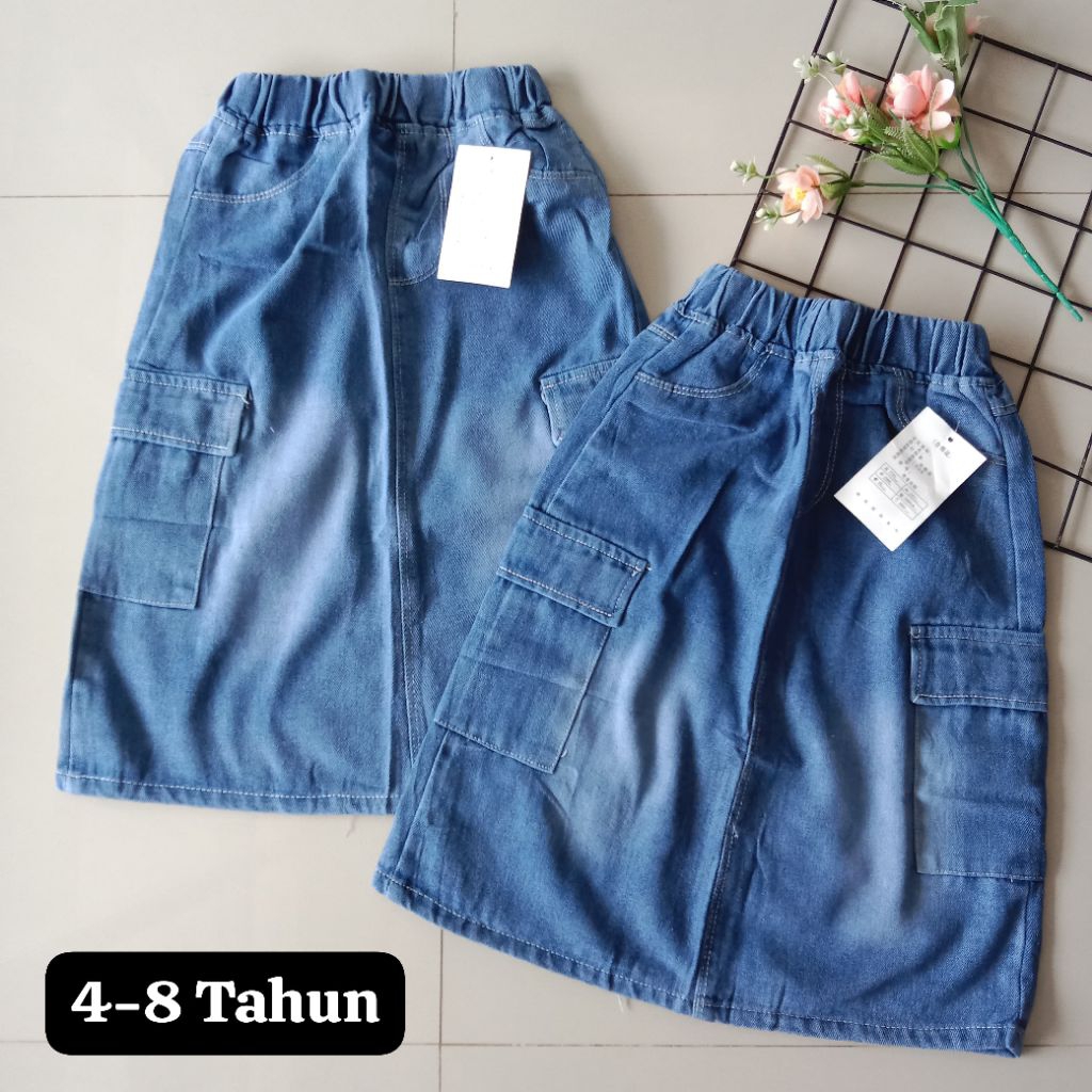 Jual rok jeans cargo model 7/8 4-8tahun | Shopee Indonesia