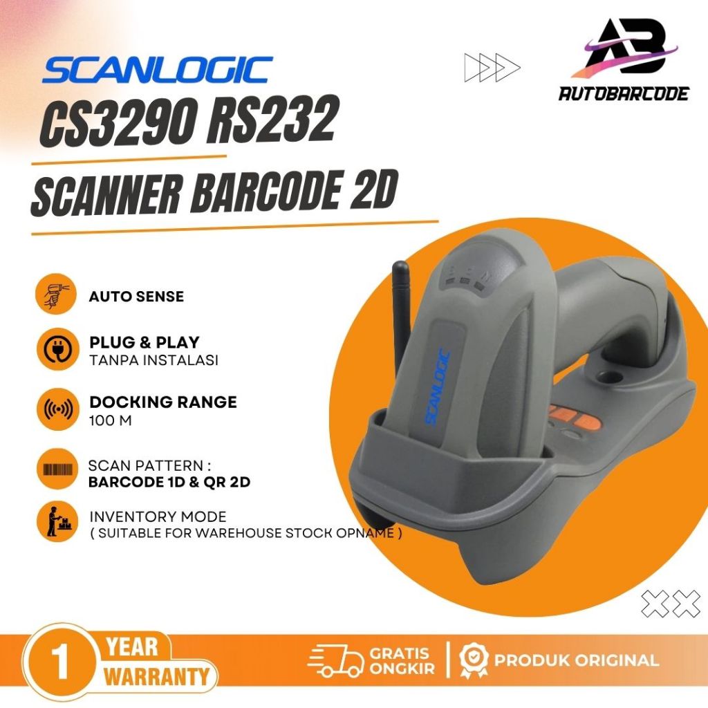 Jual Scanlogic CS 3290 Scanner RS 232 Scan 2D Qris 1D Barcode Wireless ...