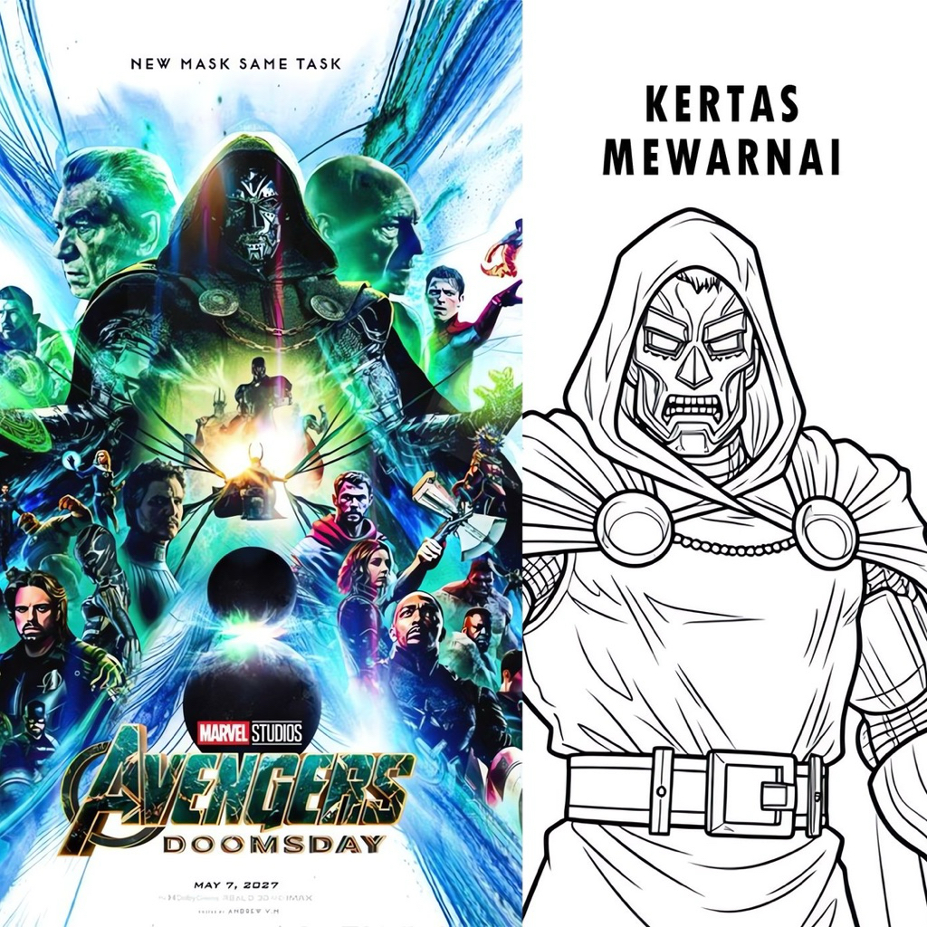 Jual 15 Lembar A5 | Kertas Mewarnai Tema Avengers Dooms Day | 15 Kertas ...