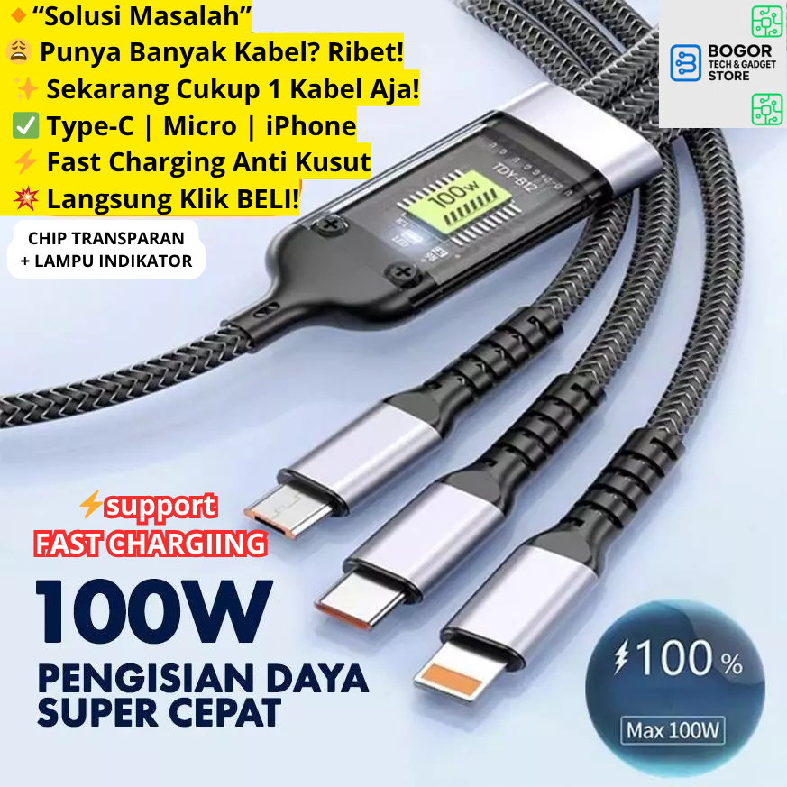 Jual Kabel Data 3in1 Fast Charging 100W USB to Type C Iphone Lightning ...