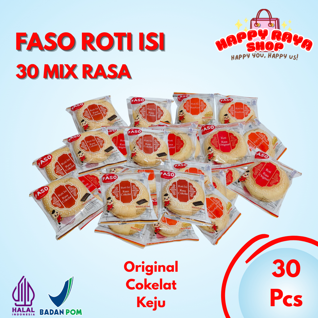 Jual Happy Raya-Faso Roti Isi Rasa Mix Cokelat Keju, atau Original (30 ...