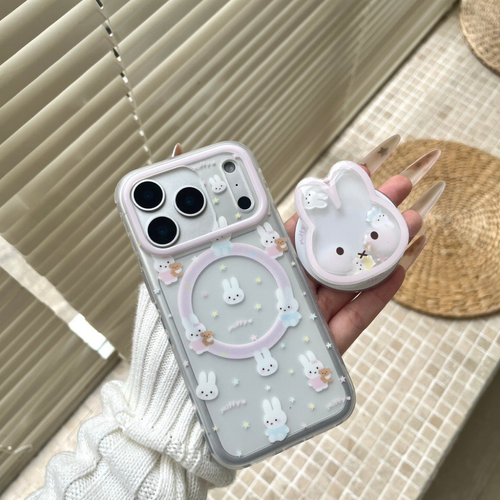 Jual Transparent Cute Bunny with Doll Magnetic Popsocket Case Iphone 13 ...