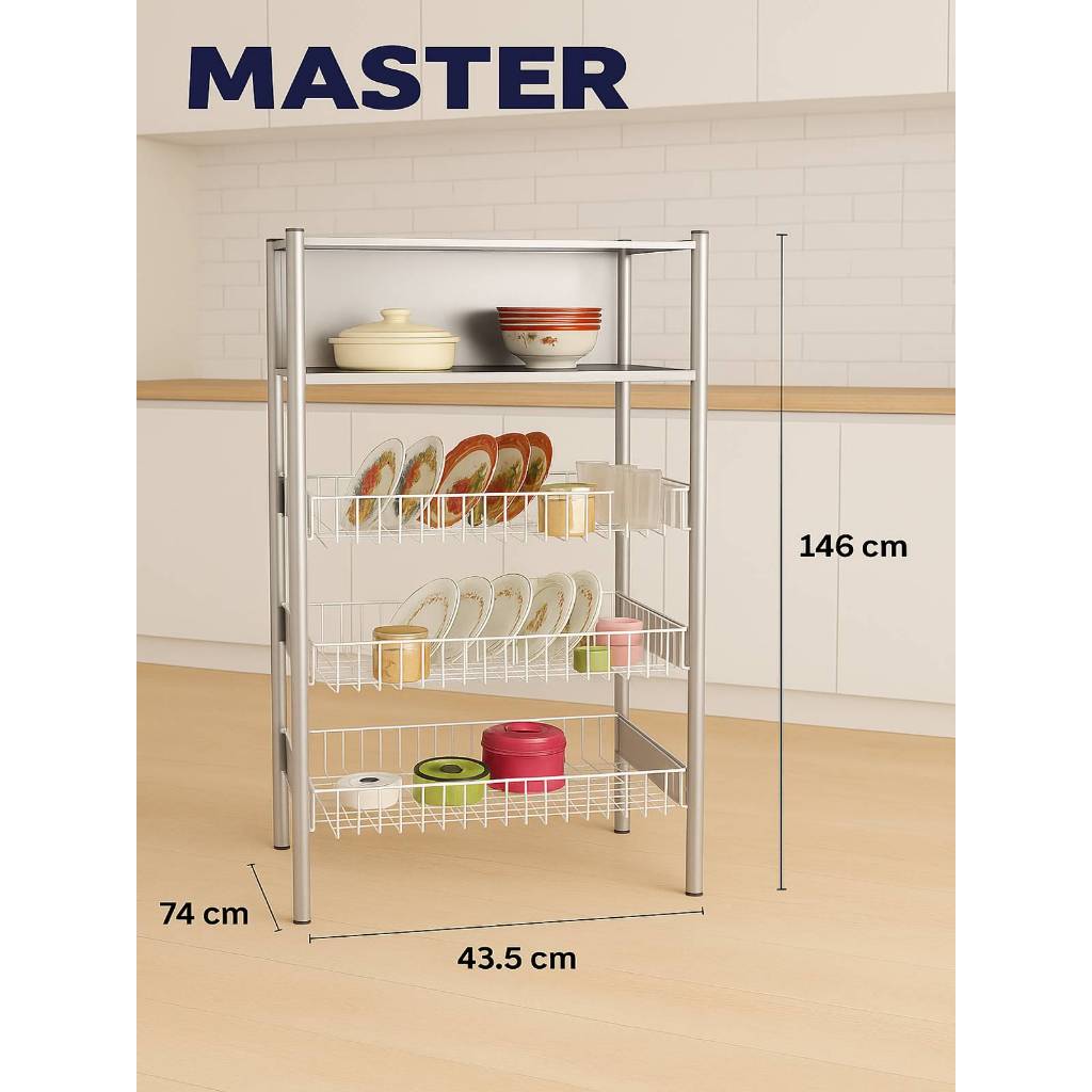 Jual Rak Piring Dapur 4 Susun Kaca Depan MASTER – Rak Serbaguna Anti ...