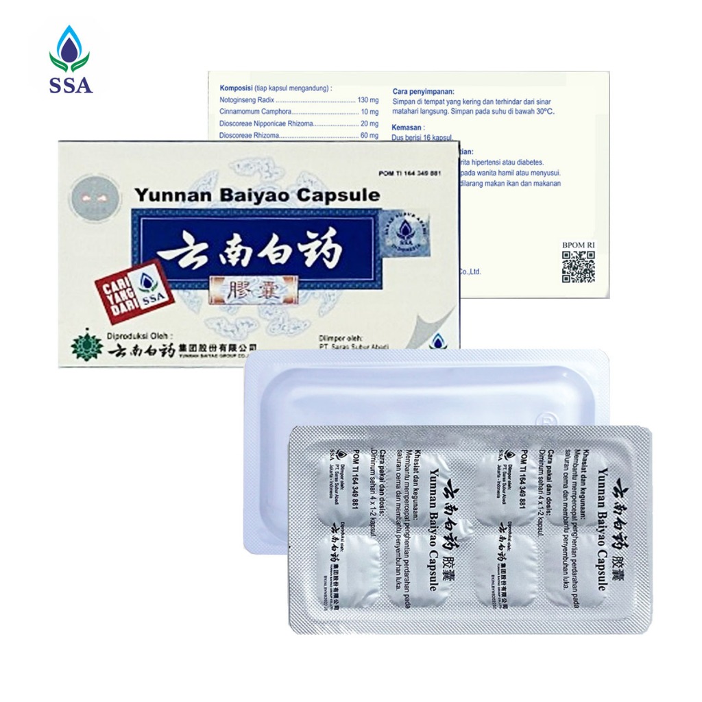 SSA Yunnan Baiyao Original Capsule 16 Kapsul Suplemen Herbal Obat Luka Dalam & Luar Pendarahan Memar