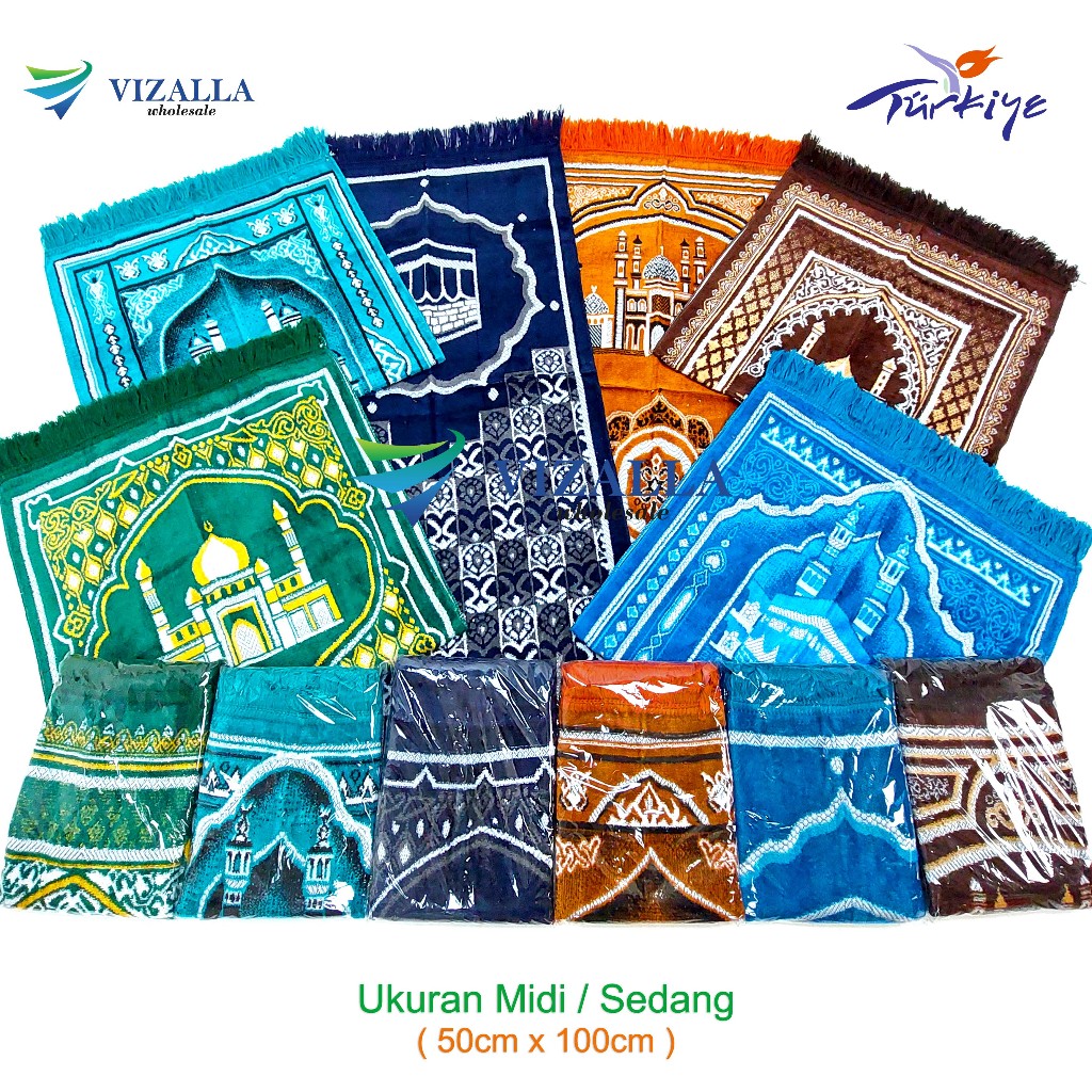Sajadah Turki Beludru Midi Motif Timbul 50x100cm/ ZSM White Sp/ Souvenir Haji Umroh Tahlilan