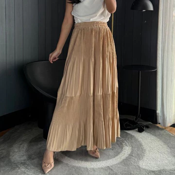 Rok Susun Plisket 2 Tingkat Premium Bawahan Wanita Maxi Rok Pesta Panjang Kantoran Pleated 2