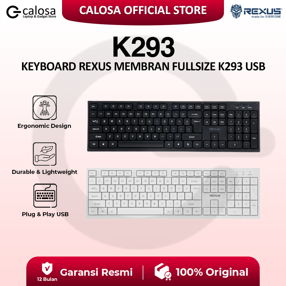 Jual KEYBOARD REXUS MEMBRAN FULL SIZE K293 USB Office Wired FullSize ...