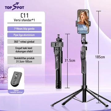 Topspot C11 Tongsis Tripod Bluetooth 4 Leg Stand Remote Tripod Paduan Aluminium Selfie Stick HP