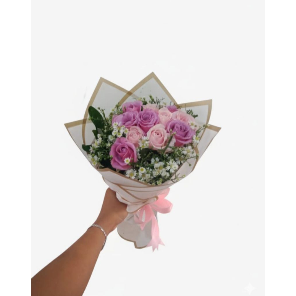 Jual buket bunga mawar ungu pink asli fresh hadiah wisuda | Shopee ...