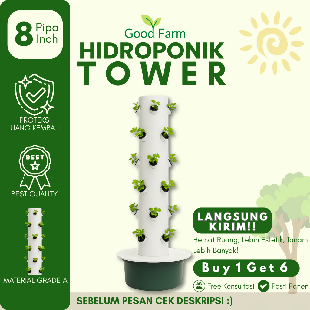 GoodFarm - Paket Lengkap Hidroponik Tower Hemat Lahan Siap Pakai