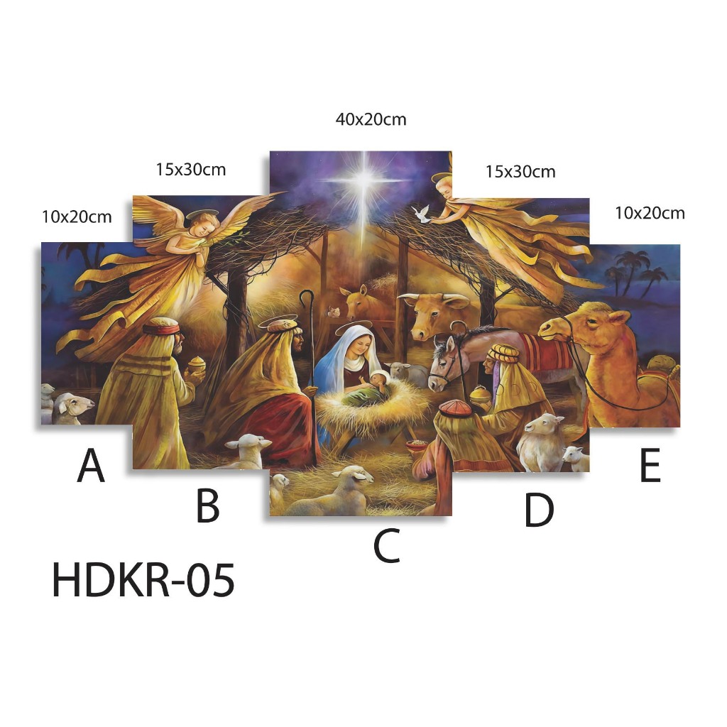 Jual Hiasan dinding kelahiran yesus Penjamuan agung dalam 5 Frame ...