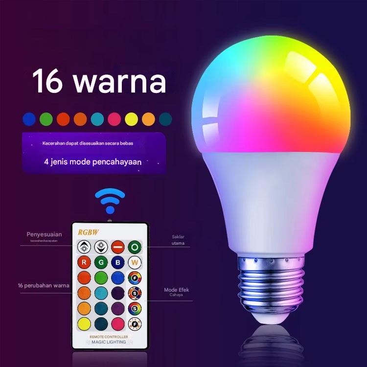 Jual Lampu Bohlam LED RGB plus Remote Warna Warni 7W 10W 18W E27 SNI ...