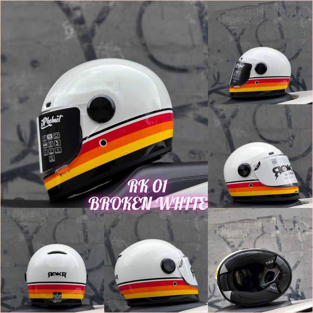 Jual HELM JPX JP ROKR MOTIF RK O1 BROKEN WHITE, SINGEL VISOR,SLOT ...