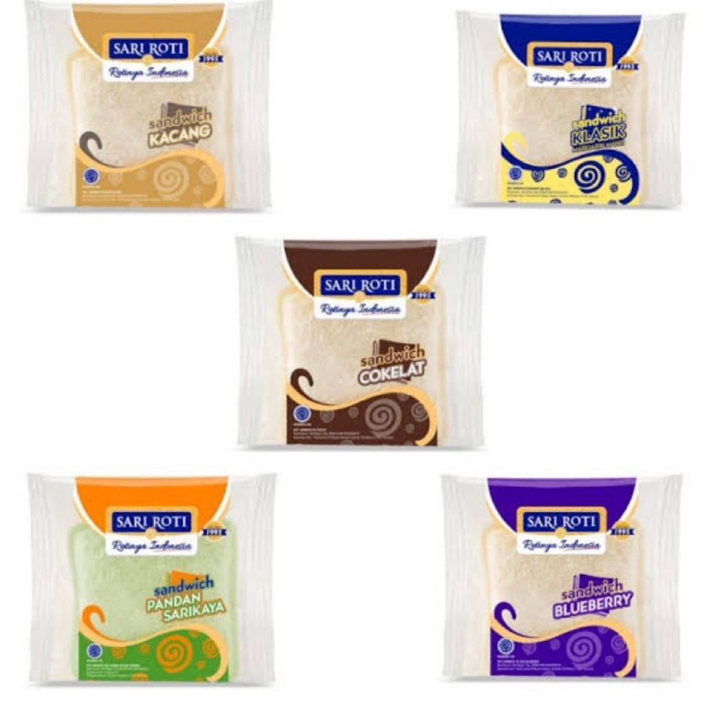 Jual Sari Roti Sandwich Rasa Cokelat, Keju, Blueberry, dan Srikaya 50g ...