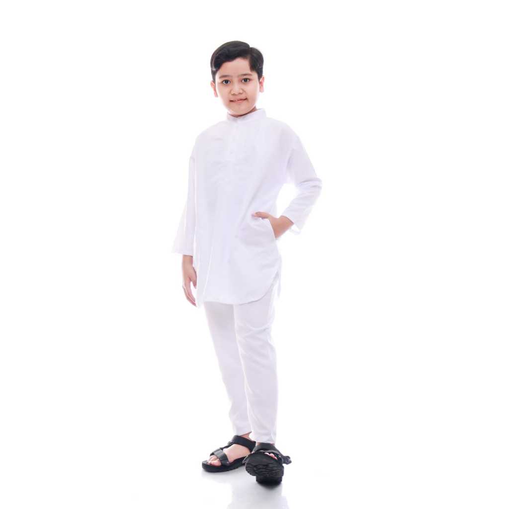 Baju Koko Anak Laki Cowok usia 4 6 8 10 11 12 13 14 15 16 tahun Putih Bersih Setelan Lengan Panjang