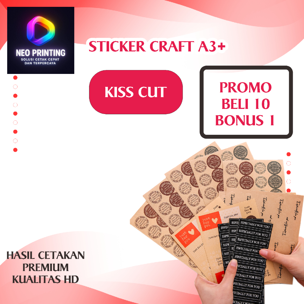 Jual Cetak Stiker / Sticker Kraft / Sticker Craft A3+ (Print + Cutting ...