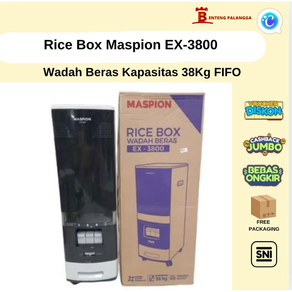 Jual Maspion RIce Box Tempat Penyimpanan Besar 38KG EX-3800 EX 3800 ...
