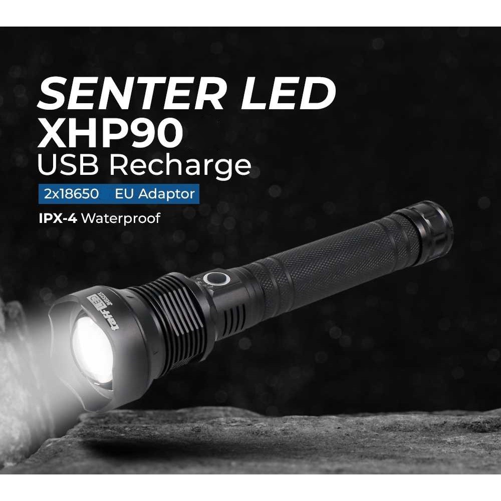 Jual Senter LED USB Rechargeable Flashlight Waterproof XHP90 | Shopee ...