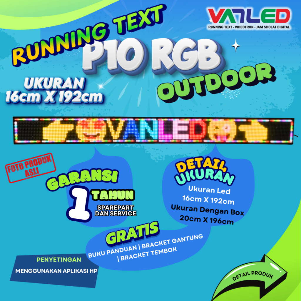 Jual Led Running Text Outdoor P10 RGB Fullcolor Ukuran 20x196cm ...
