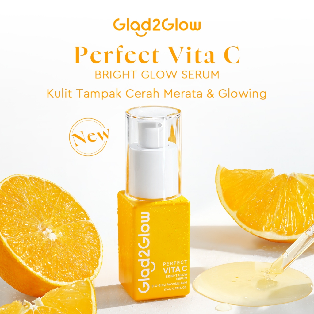 GLAD2GLOW PERFECT VITA C BRIGHT GLOW SERUM 17ml Antioksidan Ekstrak Tangerine  Serum Pencerah Kulit