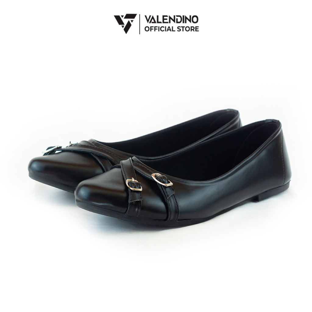 VALENDINO Flatshoes Wanita Slip On Stylish Buckle Elegan Nyaman Di Pakai Ringan Sol Karet Casual Warna Hitam Cream
