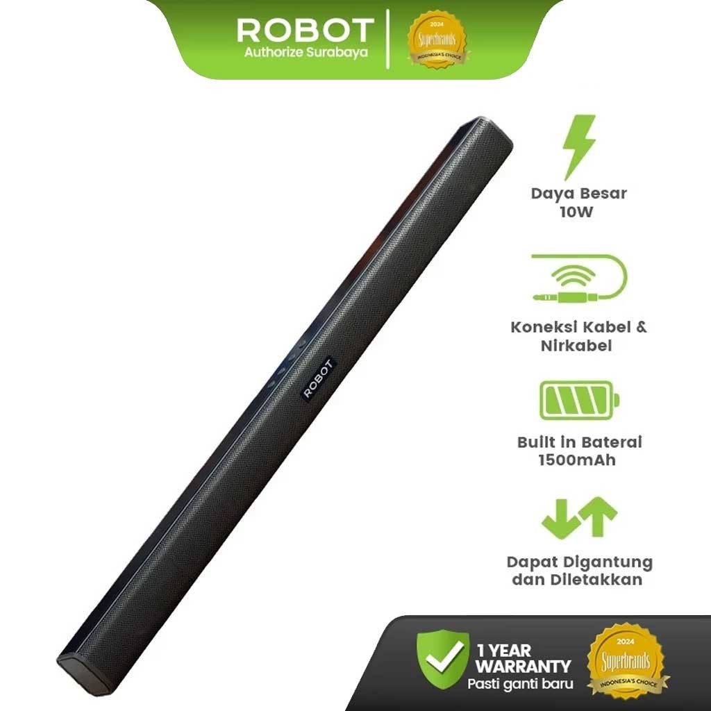 ROBOT Soundbar TV Speaker Bluetooth Mini Bass 10W Stereo Portable Bluetooth 5.3 Dual Driver TF/USB/AUX 5 Jam Playtime RB590