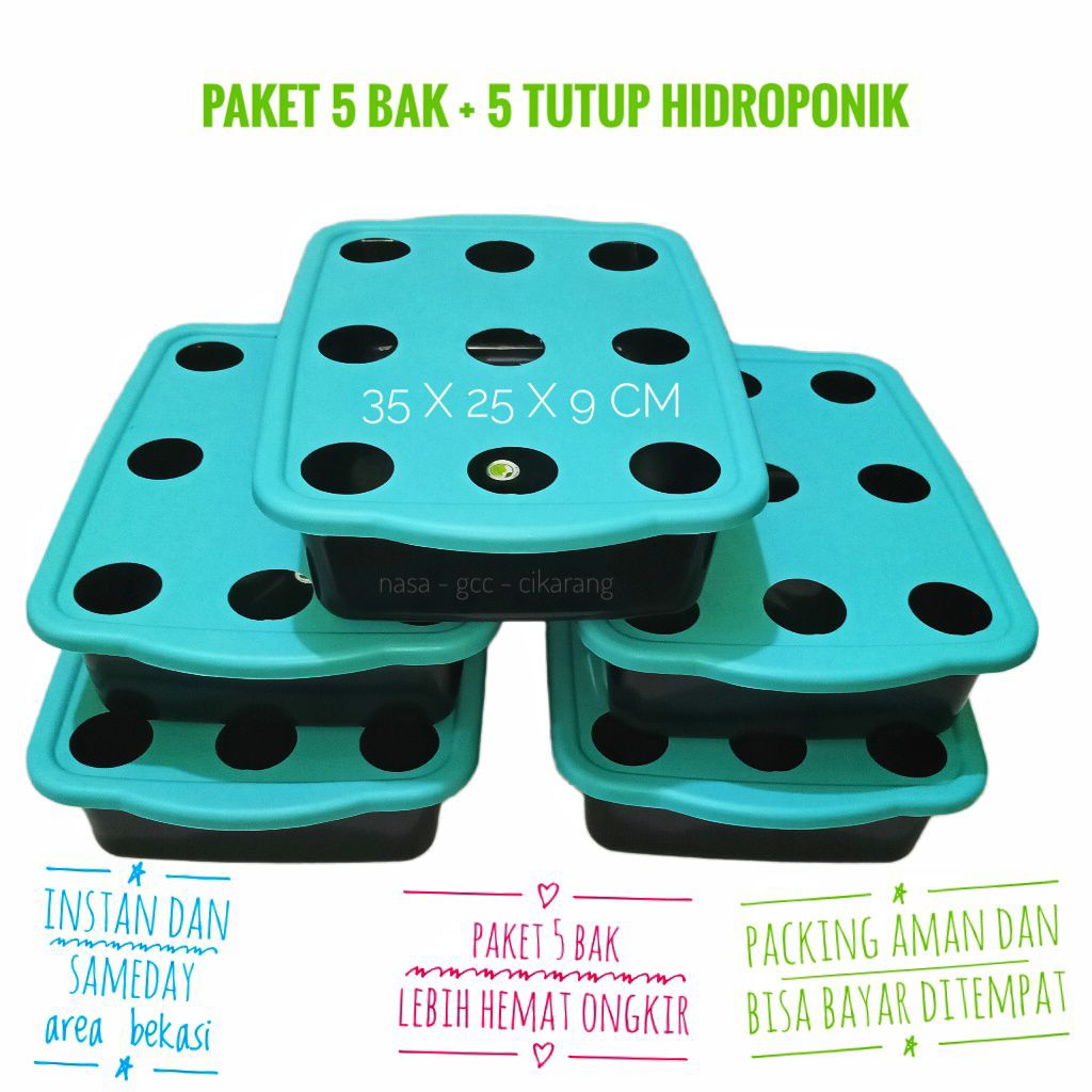 5 Set Bak Hidroponik dan Tutup 9 Lubang