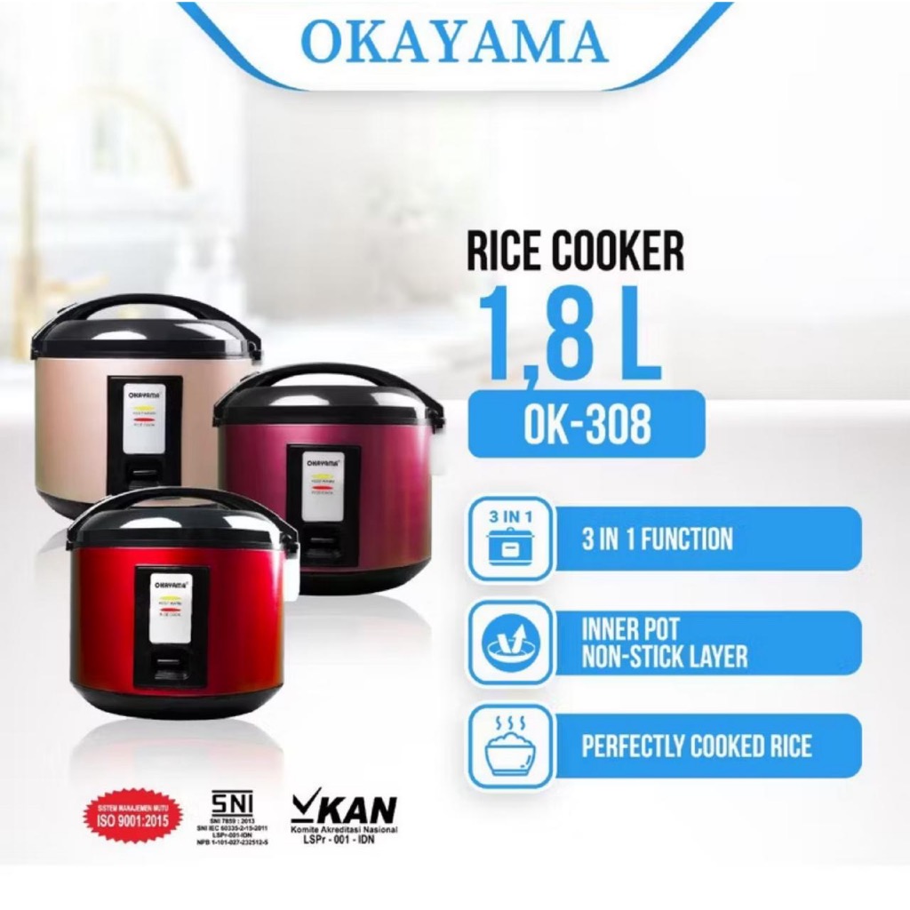 Jual Rice Cooker Okayama 1.8 Liter OK-308 / Penanak Nasi 1.8 Liter ...