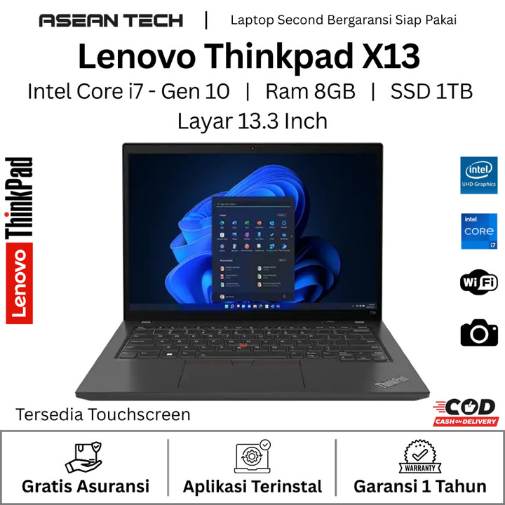 Lenovo Thinkpad X13 Core i7 Gen 10 RAM 16GB SSD 1TB - Laptop Bekas Original Berg