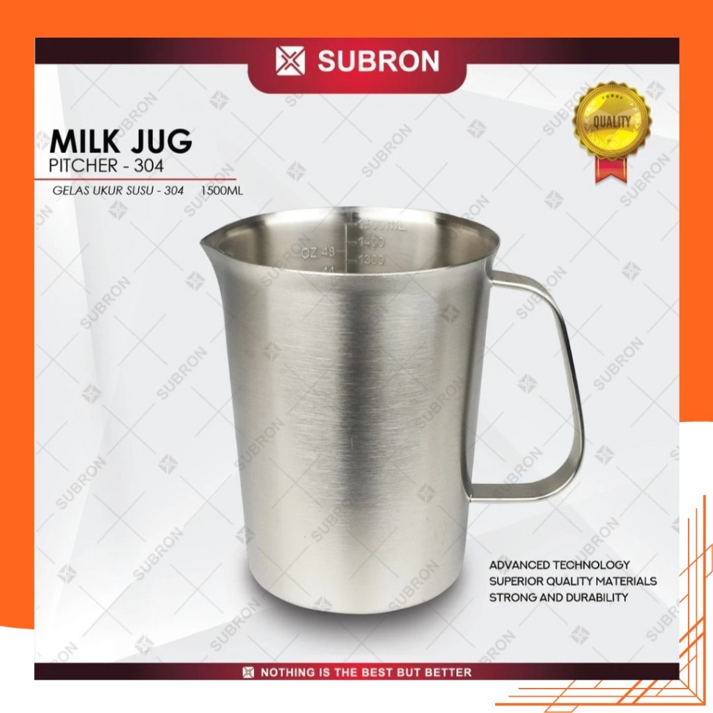 Jual SUBRON Milk Jug sus 304 Pitcher Stainless Gelas Ukur Takar 1500 ml ...
