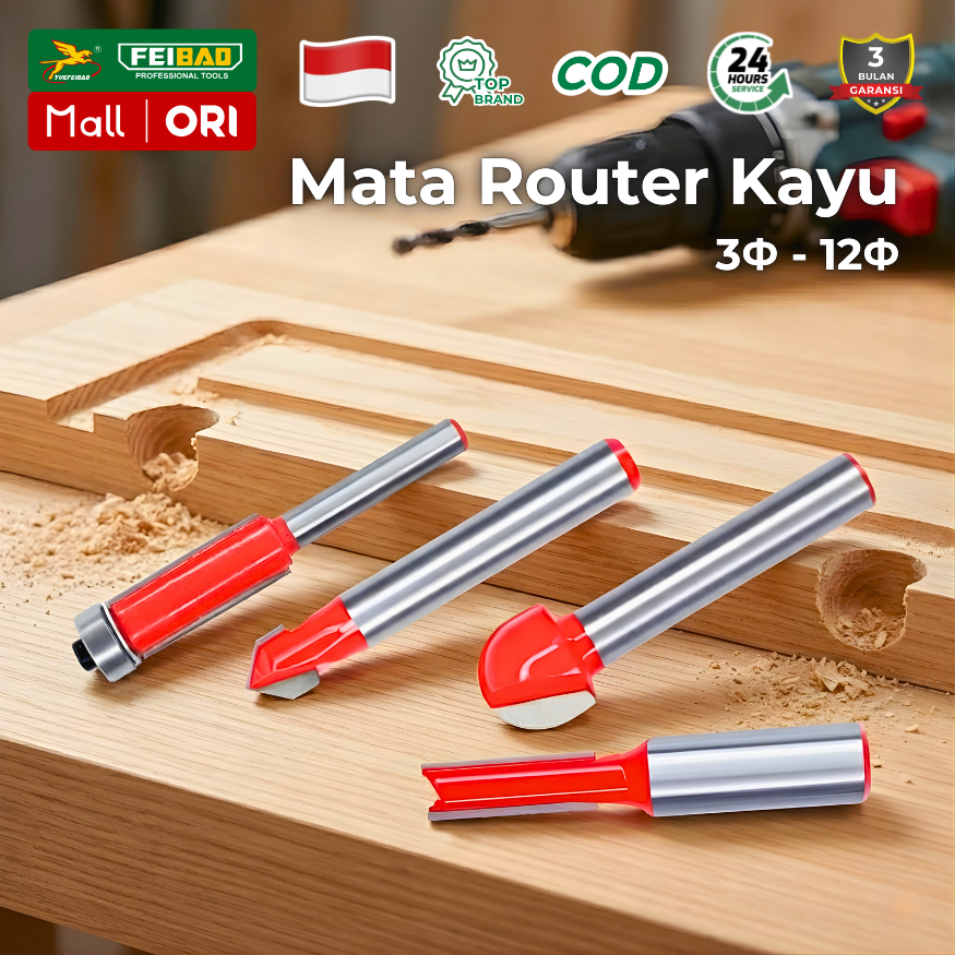 Jual FEIBAO Mata Router Kayu Ukuran 3mm 4mm 5mm 6mm 8mm 10mm 12mm ...