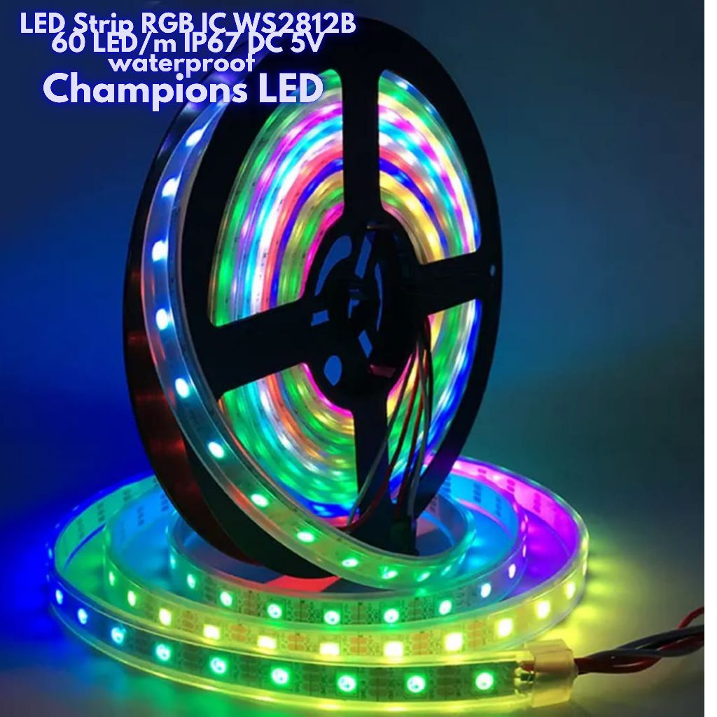 Jual Lampu LED Strip RGB IC WS2812B Champions SMD 5050 60D/m IP65 DC 5V ...